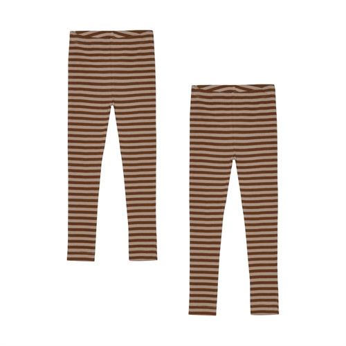 BIRKHOLM 2-Pak Stribede Rib Leggings Kashmir Brun & Varm Brun